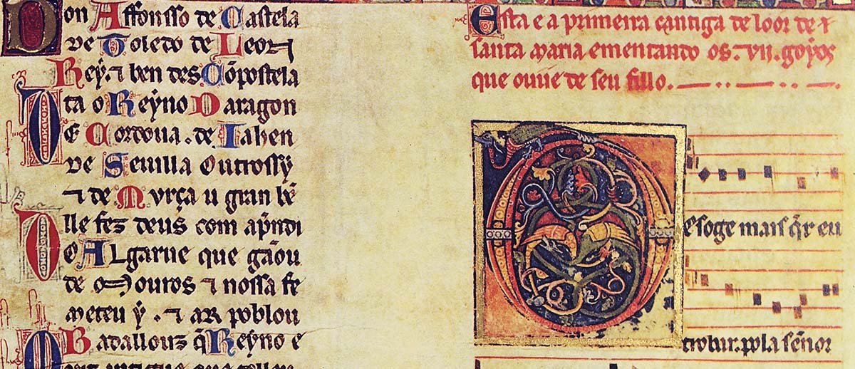 Caligrafía medieval. Página de las Cantigas