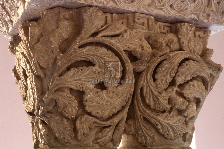 Capiteles del claustro de la catedral románica. Motivos de entrelazos