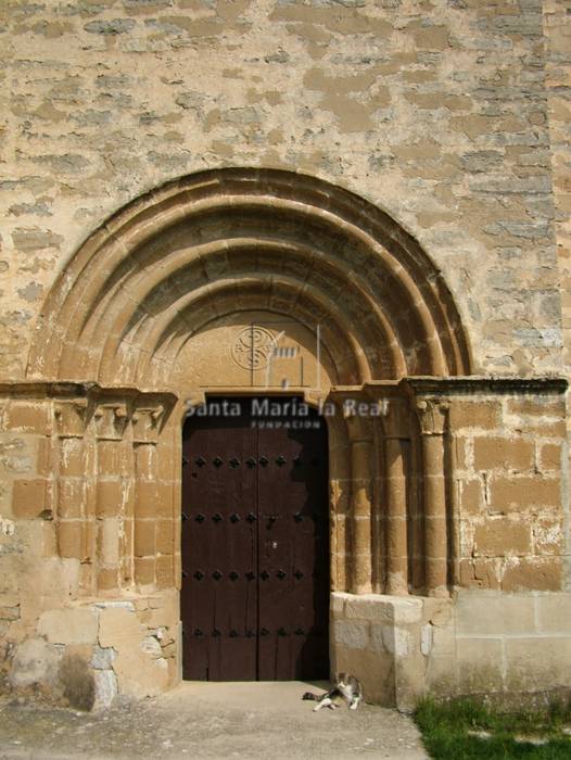 Vista exterior de las arquivoltas, tímpano y capiteles de la portada sur