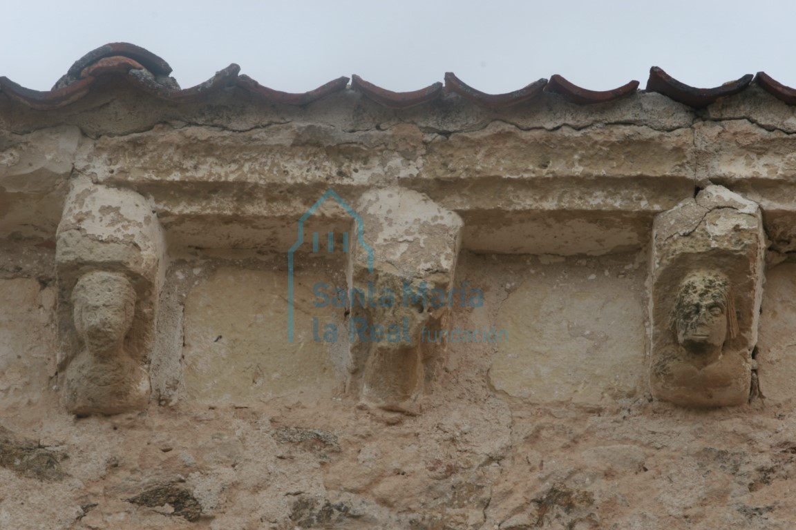 Canecillos con bustos masculinos y un venado, en el muro meridional