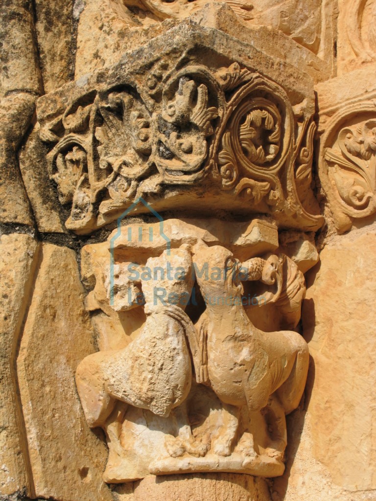 Capitel izquierdo con una pareja de cuadrúpedos de la portada occidental