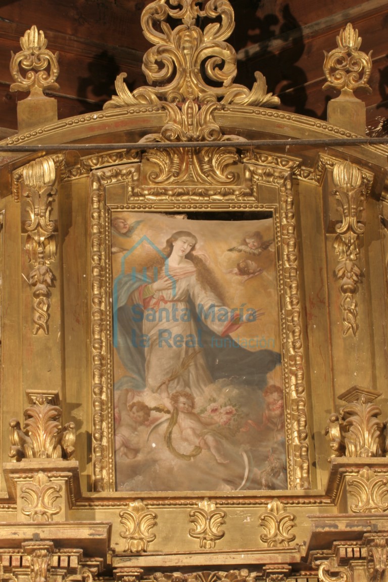Detalle del retablo barroco, cuadro de la ascensión