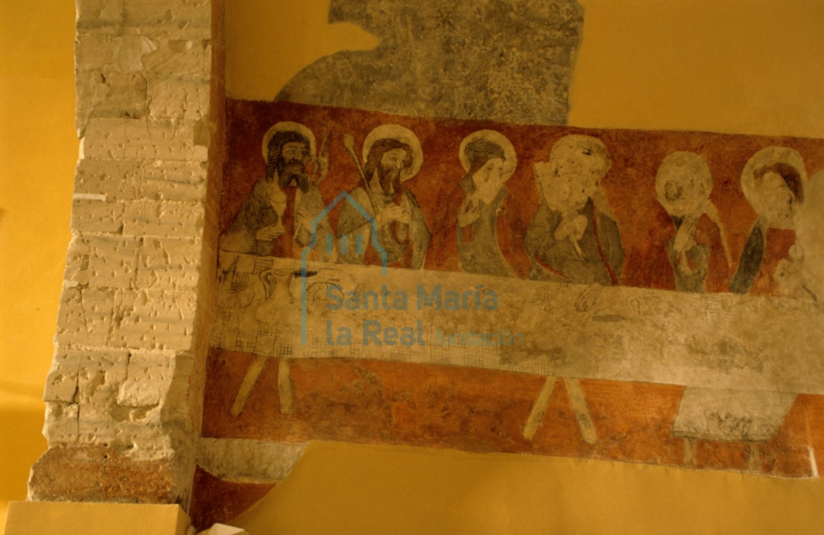 Pinturas murales en el lado del evangelio del interior de la cabecera. Representación de la Última Cena